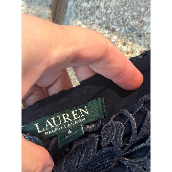 Black Lace Sleeveless A-Line Dress With Floral Overlay - Picture 9 of 9